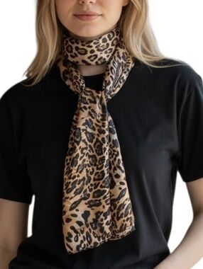 Evolve First Line USA Leopard Print Scarf Oblong Lightweight 58x18.75 Chic Shiny
